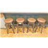 Image 3 : 4 DARK WOOD BROWN LEATHER TOP STUDDED BAR STOOLS