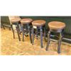Image 2 : 4 DARK WOOD BROWN LEATHER TOP STUDDED BAR STOOLS