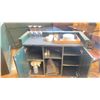 Image 2 : GREEN 42"W X 18"D X 38"H WOODEN 2 DOOR MOBILE HOSTESS STATION WITH ASSORTED CONTENTS