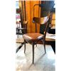 Image 2 : TON DARK WOOD BROWN LEATHER TOP CURVED BACK SIDE CHAIR