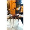 Image 2 : TON DARK WOOD BROWN LEATHER TOP CURVED BACK SIDE CHAIR