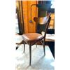 Image 2 : TON DARK WOOD BROWN LEATHER TOP CURVED BACK SIDE CHAIR