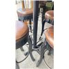 Image 3 : 24" ROUND X 43"H WOOD TOP BAR TABLE WITH 4 DARK WOOD BROWN LEATHER TOP STUDDED BAR STOOLS &