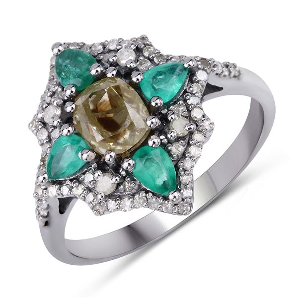 Fancy Diamond & Emerald Ring