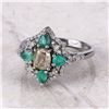 Image 2 : Fancy Diamond & Emerald Ring