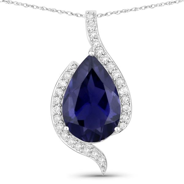 Deep Blue Iolite & Diamond Halo Pendant