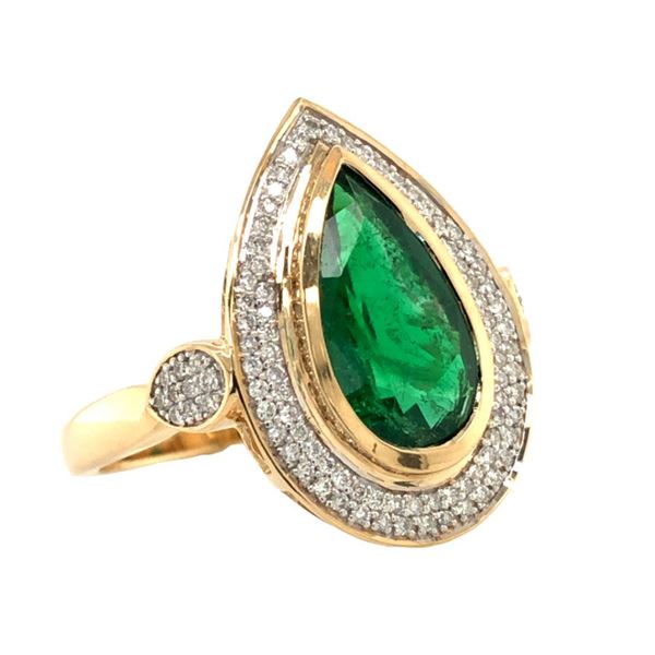 Pear Cut Zambian Emerald Diamond Ring