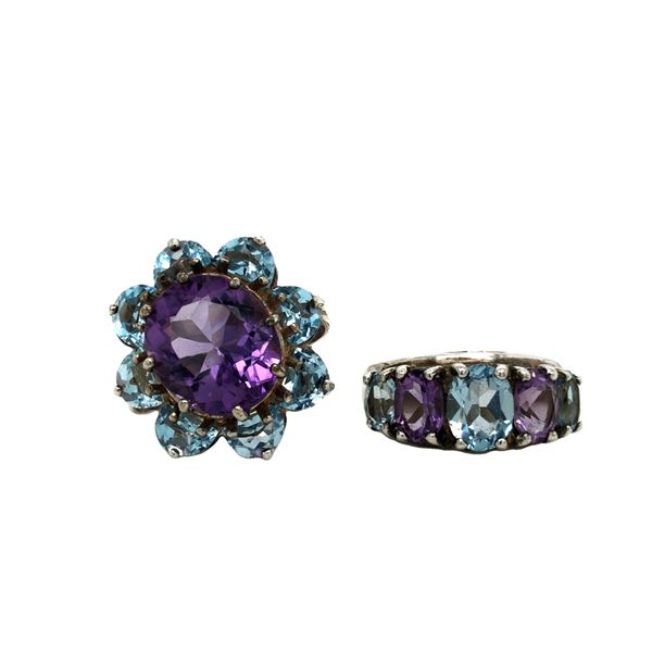 Set of Blue Topaz & Amethyst Rings