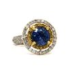 GIA Unheated Sapphire Bullseye Ring Yellow & White Diamonds