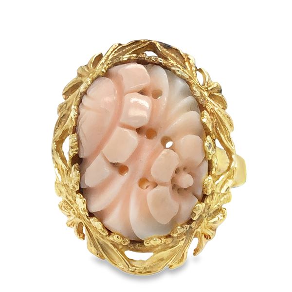 Vintage Hand Carved Angel Skin Coral Ring