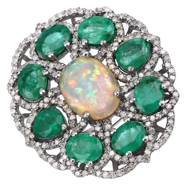 Emerald, Opal, & Diamond Statement Ring