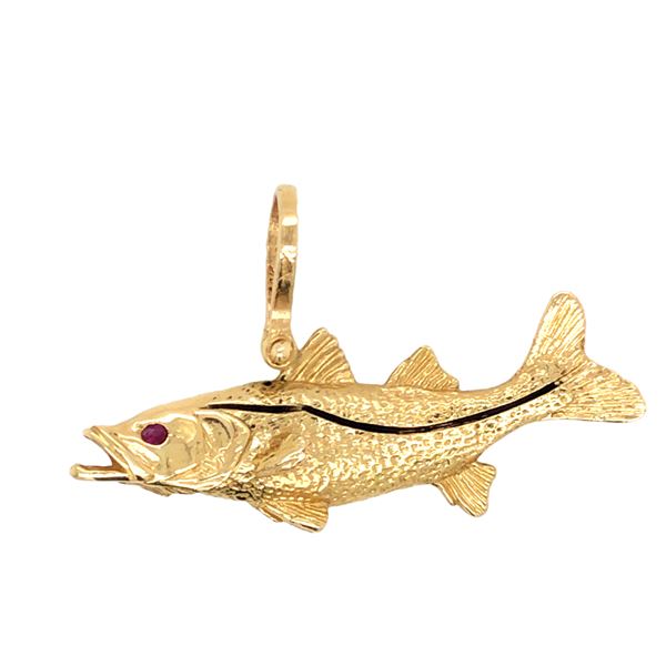 1925 Yellow Gold Snook Pendant with Ruby Eye