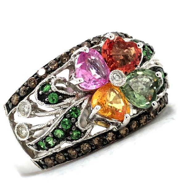 Multi Colored Sapphire & Diamond Flower Ring