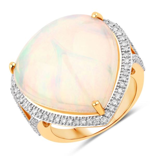 Yellow Gold Ethiopian Opal & Diamond Cocktail Ring