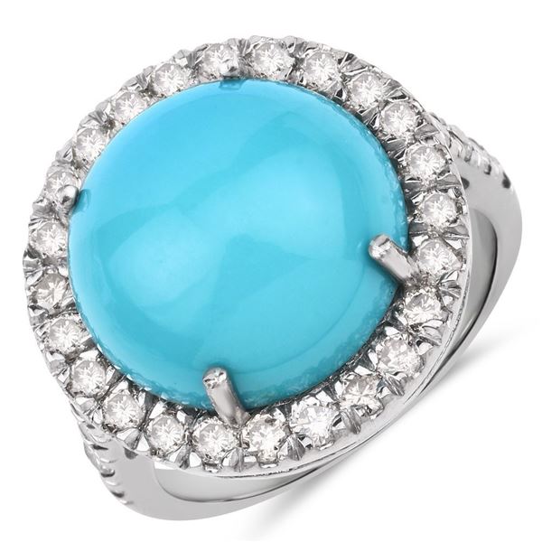 Turquoise Dome Ring with Diamond Halo