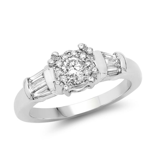 White Gold Cluster Diamond Ring with Baguettes