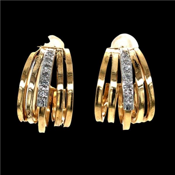 14k Diamond Semi Hoop Stud Earrings