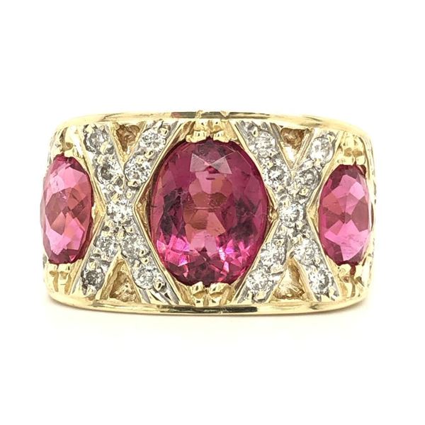 Yellow Gold Pink Tourmaline & Diamond Ring