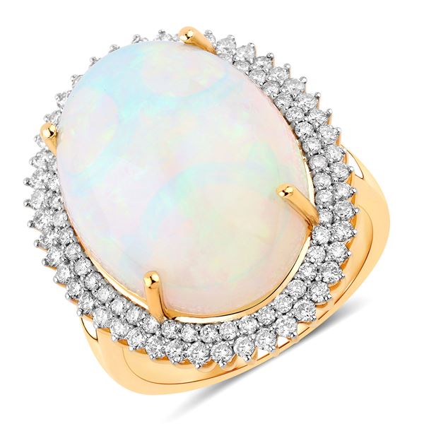 Yellow Gold Ethiopian Opal & Diamond Ring