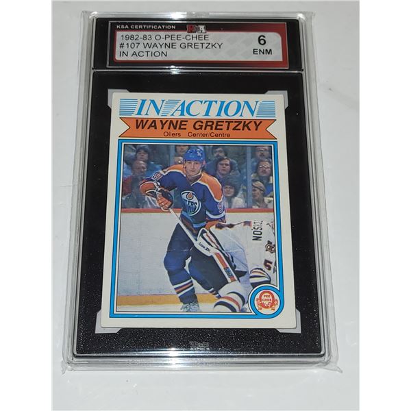 1982-83 O-Pee-Chee #107 Wayne Gretzky In Action - Graded 6 ENM