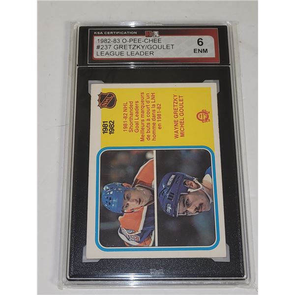 1982-83 O-Pee-Chee #237 Gretzky/Goulet League Leader - Graded 6 ENM