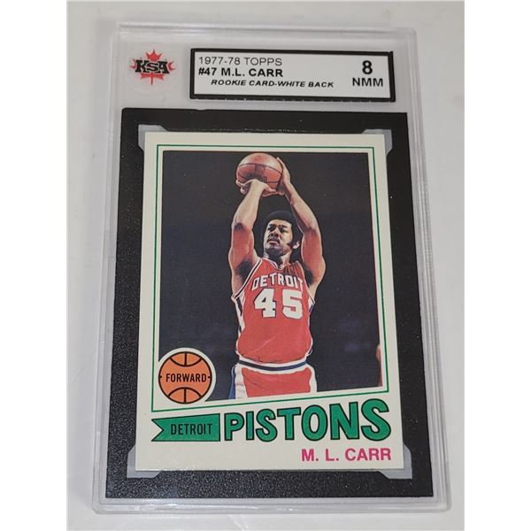 1977-78 Topps #47 M. L. Carr Rookie Card White Back - Graded 8 NMM