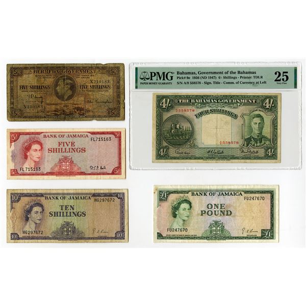 Bahamas, Bermuda, and Jamaica Assortment of Issued Banknotes, 1936 (ND 1947) to L.1960 (1940)