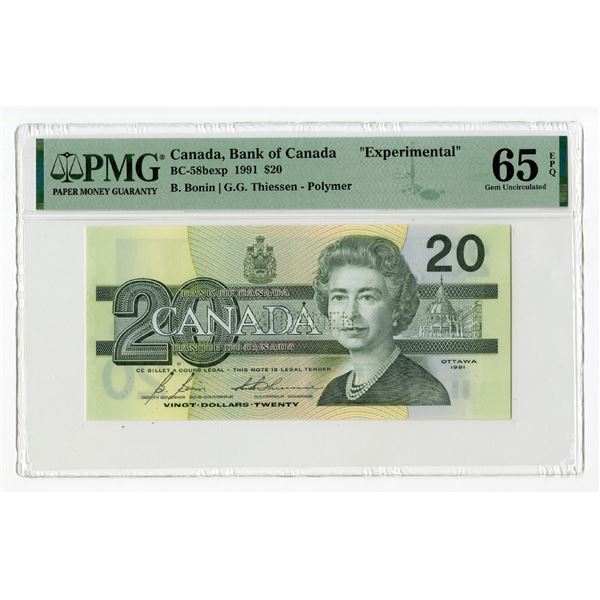 Bank of Canada, 1991, $20, "Printers Essay - Experimental" "DuraNote" Polymer Paper Banknote, Fully