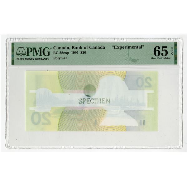 Bank of Canada, 1991, $20, "Printers Essay - Experimental" "DuraNote" Polymer Paper Banknote, Partia