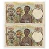 Image 1 : FWA. Banque de l'Afrique Occidentale, 1946, Sequential Pair of Issued Banknotes