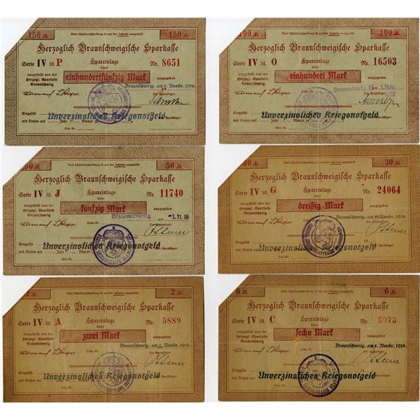 Germany, Herzoglich Braunschweigische Sparkasse, 1918, Notgeld I/C Interest-Free Emergency War Notes