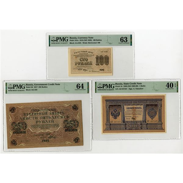 Russia Banknote Trio, 1898 to 1919