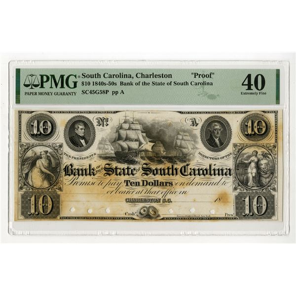 Bank of the State of South Carolina, 1840s, Proof Obsolete Banknote