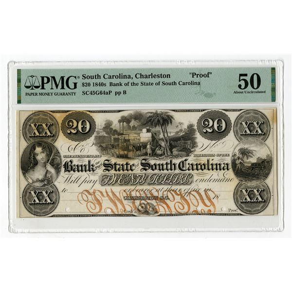 Bank of the State of South Carolina, 1840s, Proof Banknote