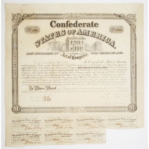 C.S.A., 1863, Act of March 23rd, 1863, $1000, I/U (Unlisted Signature Variety, T142-B266, Cr.130A) I