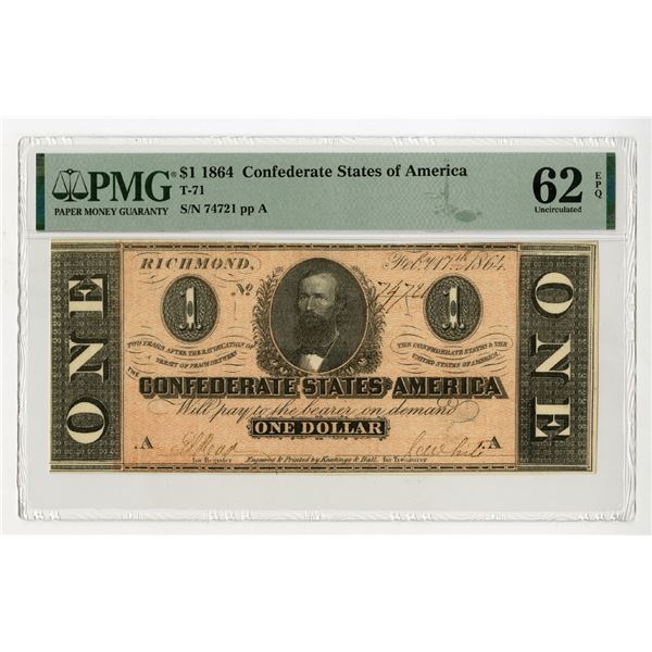 C.S.A., 1864, $1, T-71, Issued Banknote