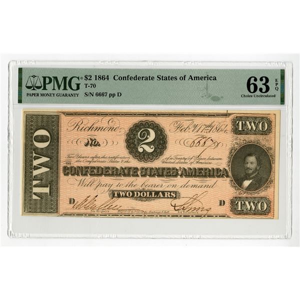 C.S.A., 1864, $2, T-70, Issued Banknote