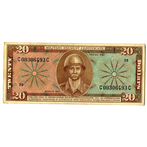 Military Payment Certificate, $20, Series 681, ND (1969-1970), Issued  Banknote