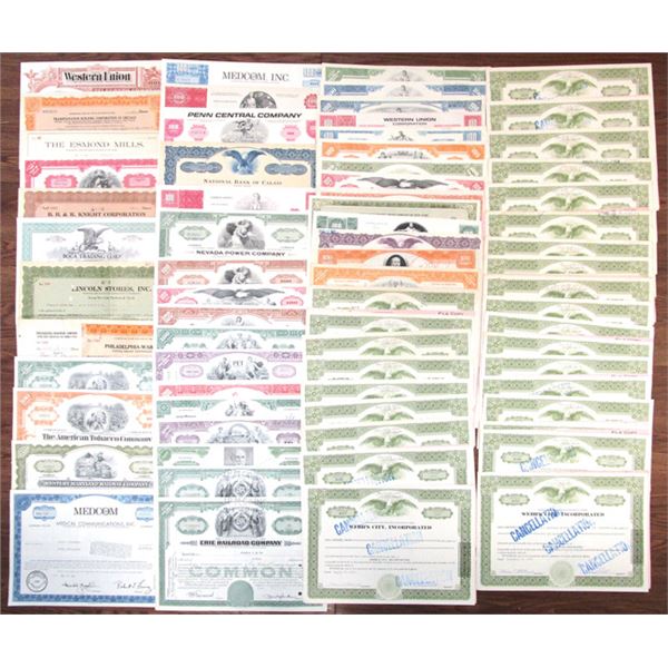 Business, Industrial, Railroad, and Utilities Assortment of I/C Stock Certificates, 1940 to 1980.