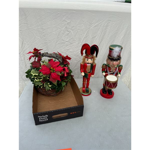 Nutcrackers and poinsettia decor