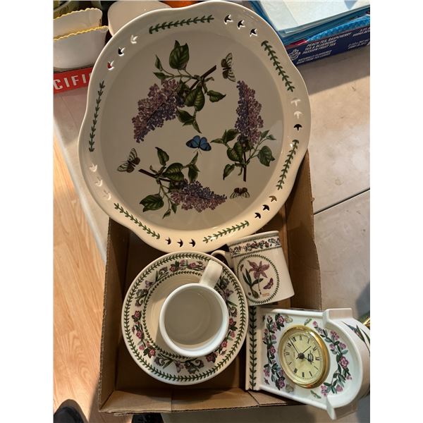Clock serving plate, mugs, and bowls