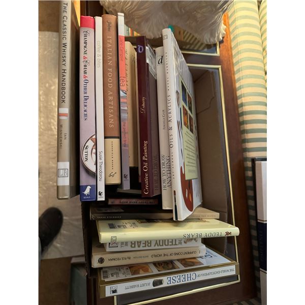 Oil and acrylics, teddy bear, and cyclopedia and food books