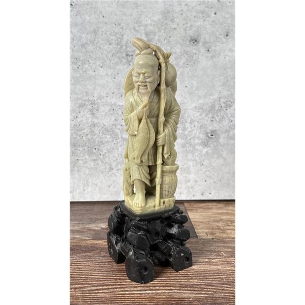 Antique Chinese Soapstone Carved Fisherman