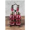 Image 1 : Victorian Cranberry Glass Condiment Set