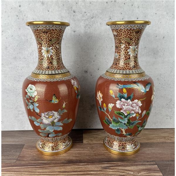 Pair Of Zi Jin Cheng Chinese Cloisonne Vases