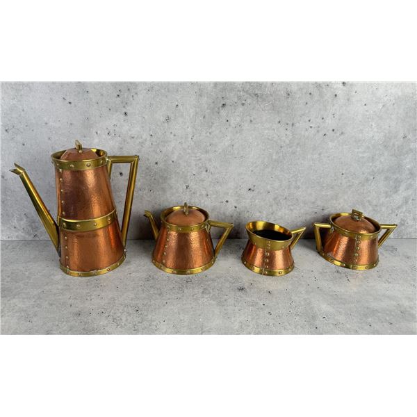 Arts & Crafts Hammered Copper Tea & Coffee Set