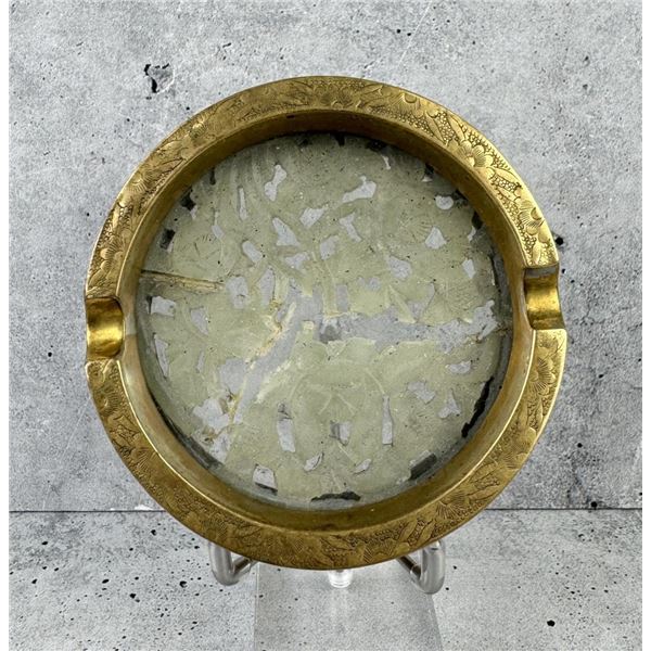 Chinese Brass And Carved Jade Ashtray