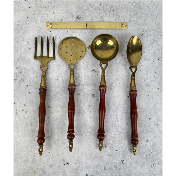 Brass & Wood Kitchen Utensil Set