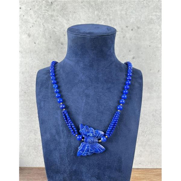 Carved Lapis Lazuli Butterfly Necklace