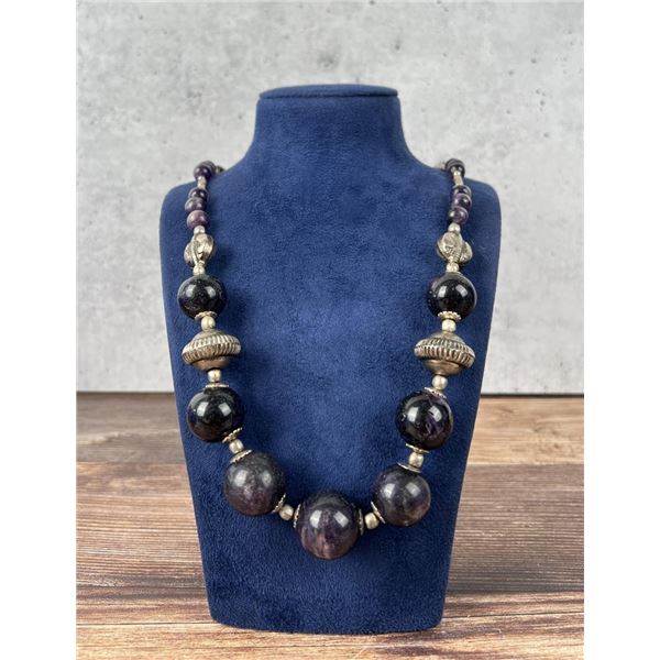 Chunky Sterling Silver Amethyst Beads Necklace